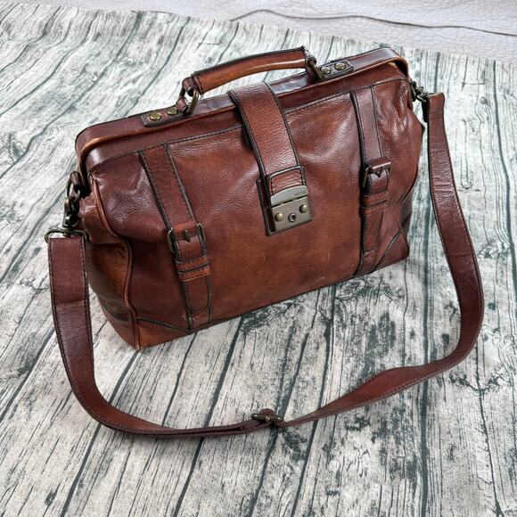 Fossil Lineage Framed Doctor/Lawyer Gladstone Bag – Cognac Brown Genuine Leather - Picture 15 of 16